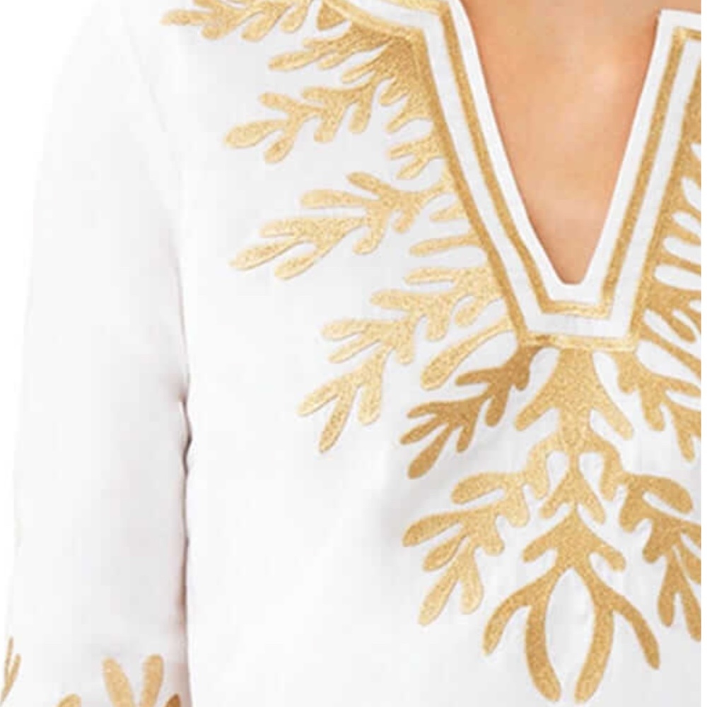 NEW Gretchen Scott Women's Cotton Reef Tunic White Gold 3/4 Sleeve Small S CT - Picture 5 of 5